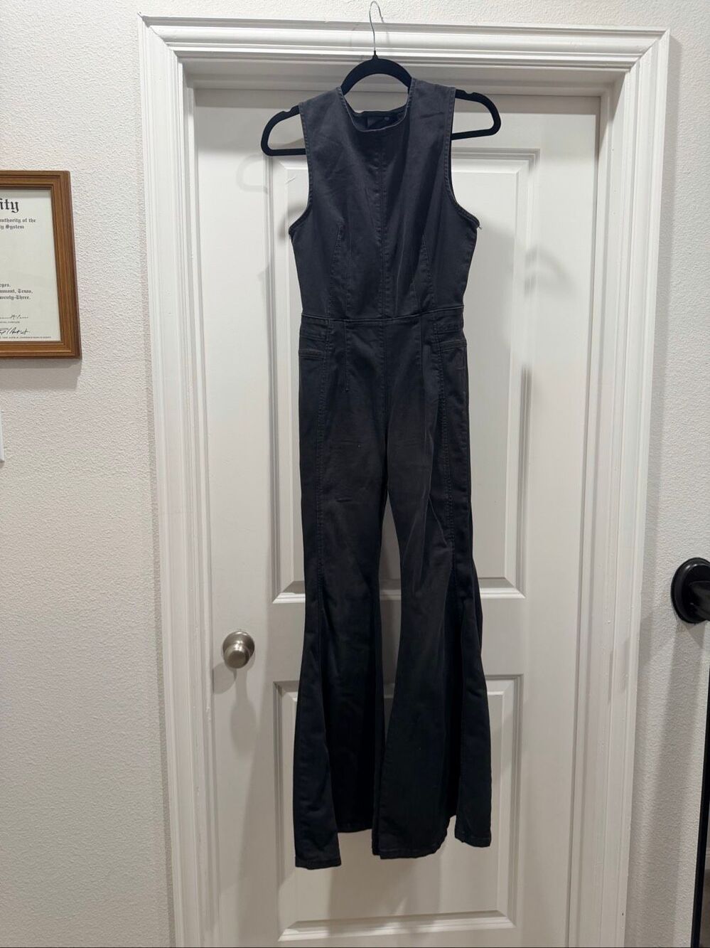 Free People We The Free Black Denim Jumpsuit Overalls Size 27 Casual Boho